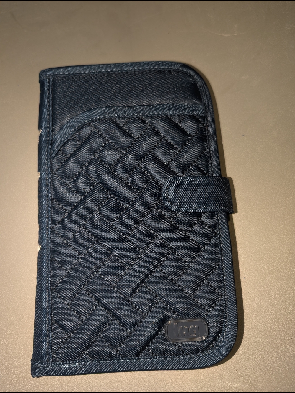 Lug Tandem Quilted RFID Wallet Live Laugh Love Brushed Navy Travel Organizer